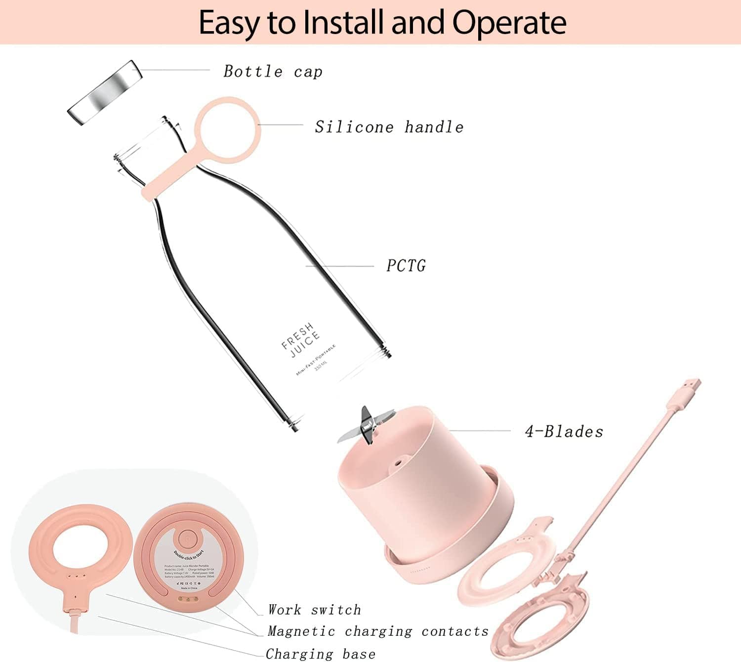 Portable Blender,Fresh Juicer Personal Size Blender,Battery Powered USB Blender