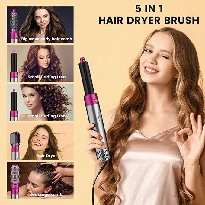 5-in-1 Hair Styler Brush – Dryer, Curler, Volumizer, Straightener