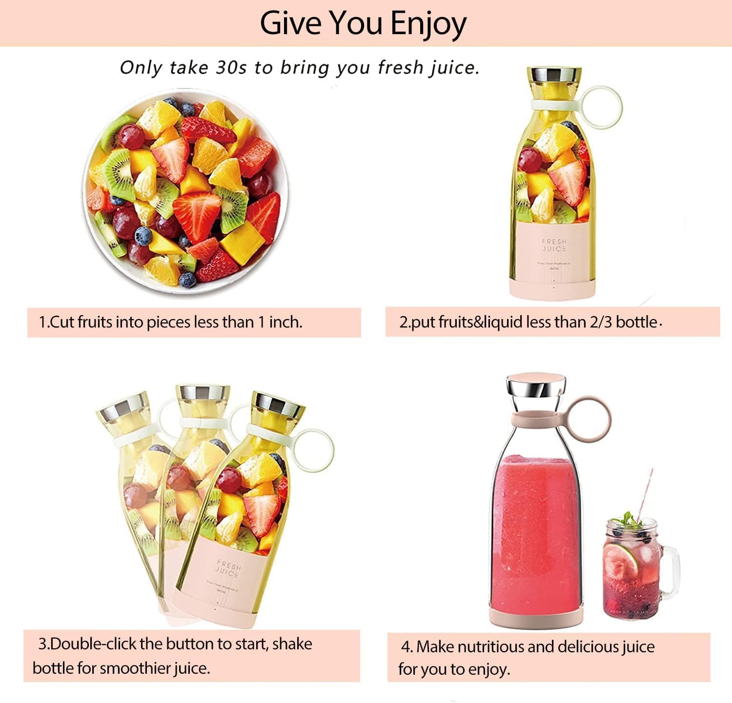 Portable Blender,Fresh Juicer Personal Size Blender,Battery Powered USB Blender