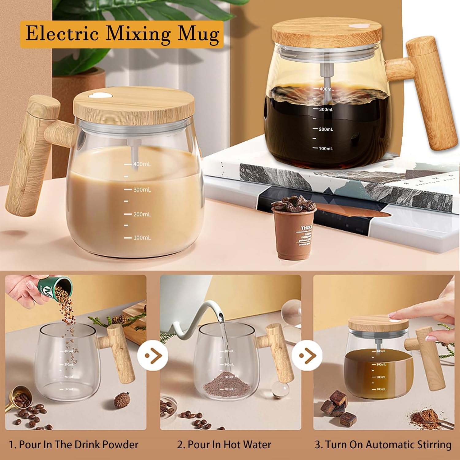 Self Stirring Mug, 400ML Self Stirring Coffee Mug Electric Mixing Mug