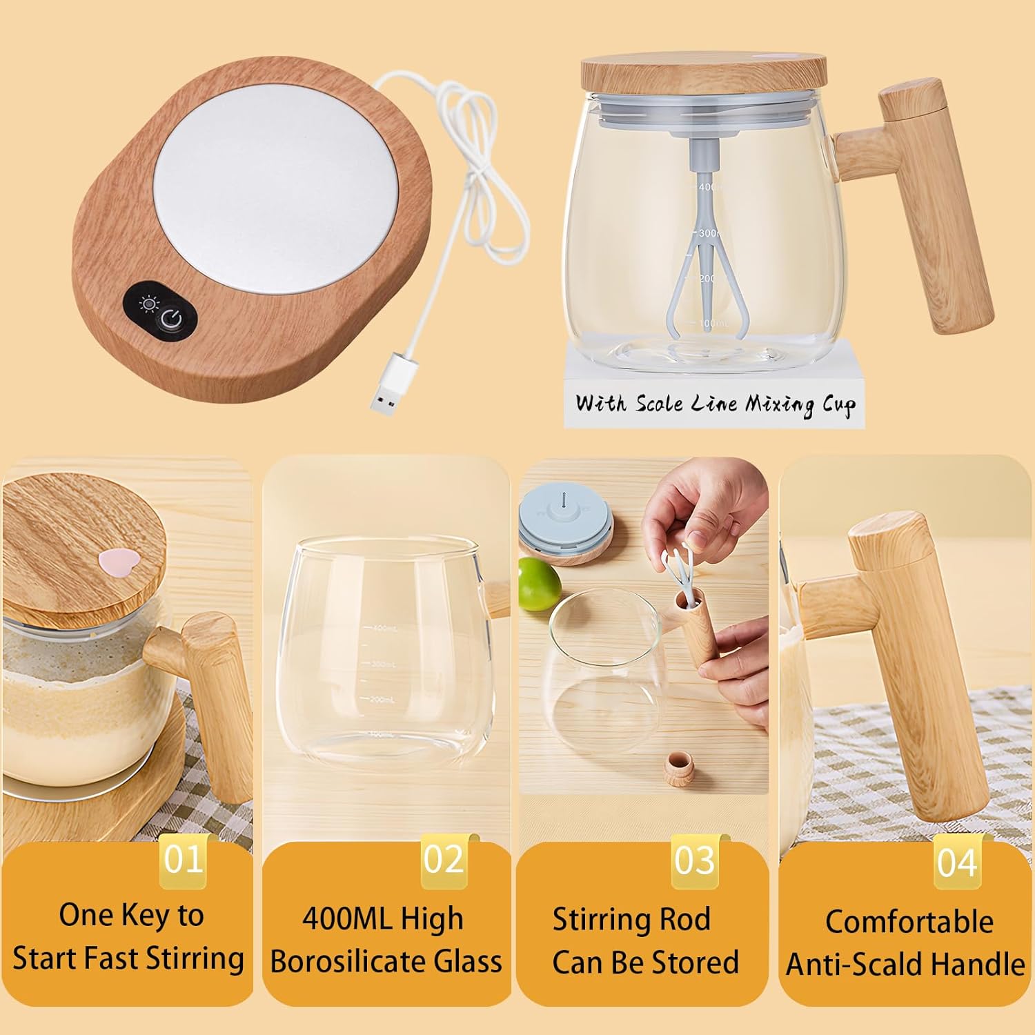 Self Stirring Mug, 400ML Self Stirring Coffee Mug Electric Mixing Mug